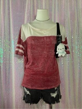 NWT ★ PacSun Red & White Striped Baseball Tee-Shirt (XL) ★彡